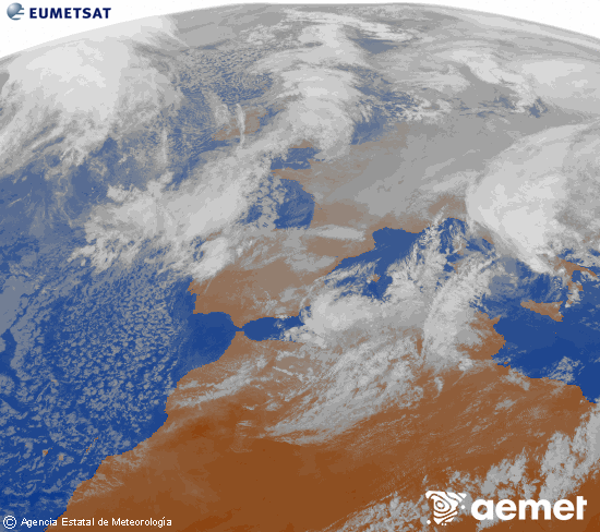 Imagen de la zona de Europa y Norte de �frica del canal infrarrojo del sat�lite Meteosat operacional en 0�N 0�W, procesada para darle color.&nbsp;martes, 06 enero 2026 a las 16:00