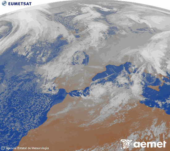 Imagen de la zona de Europa y Norte de �frica del canal infrarrojo del sat�lite Meteosat operacional en 0�N 0�W, procesada para darle color.&nbsp;martes, 06 enero 2026 a las 20:00