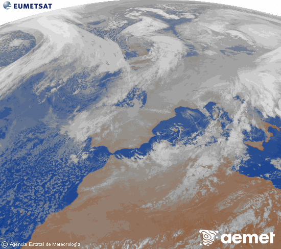 Imagen de la zona de Europa y Norte de �frica del canal infrarrojo del sat�lite Meteosat operacional en 0�N 0�W, procesada para darle color.&nbsp;martes, 06 enero 2026 a las 23:00