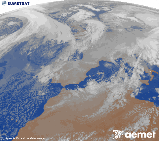 Imagen de la zona de Europa y Norte de �frica del canal infrarrojo del sat�lite Meteosat operacional en 0�N 0�W, procesada para darle color.&nbsp;mi�rcoles, 07 enero 2026 a las 00:00