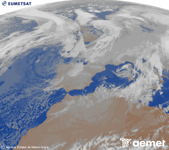 Imagen de la zona de Europa y Norte de �frica del canal infrarrojo del sat�lite Meteosat operacional en 0�N 0�W, procesada para darle color.&nbsp;mi�rcoles, 07 enero 2026 a las 06:00