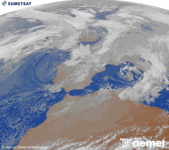 Imagen de la zona de Europa y Norte de �frica del canal infrarrojo del sat�lite Meteosat operacional en 0�N 0�W, procesada para darle color.&nbsp;mi�rcoles, 07 enero 2026 a las 09:00