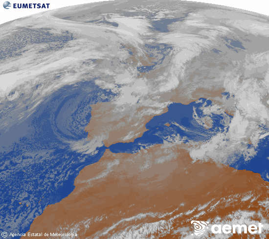Imagen de la zona de Europa y Norte de �frica del canal infrarrojo del sat�lite Meteosat operacional en 0�N 0�W, procesada para darle color.&nbsp;mi�rcoles, 07 enero 2026 a las 11:00
