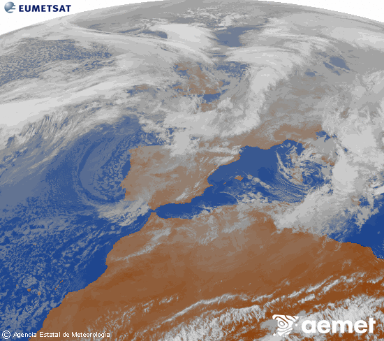 Imagen de la zona de Europa y Norte de �frica del canal infrarrojo del sat�lite Meteosat operacional en 0�N 0�W, procesada para darle color.&nbsp;mi�rcoles, 07 enero 2026 a las 12:00