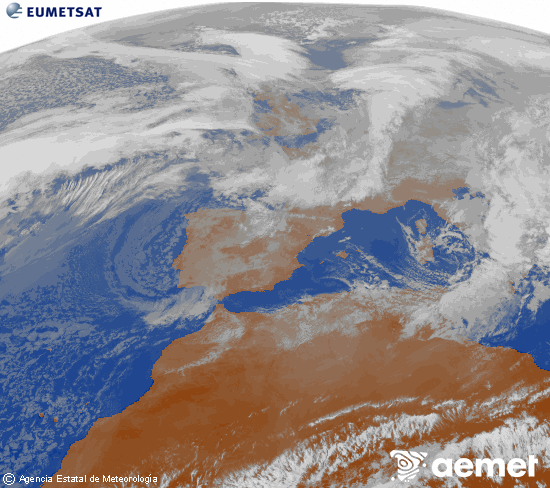 Imagen de la zona de Europa y Norte de �frica del canal infrarrojo del sat�lite Meteosat operacional en 0�N 0�W, procesada para darle color.&nbsp;mi�rcoles, 07 enero 2026 a las 14:00