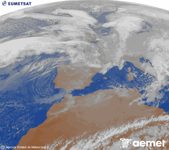 Imaxe da zona de Europa e Norte de �frica da canle infravermella do sat�lite Meteosat operacional en 0�N 0�W, procesada para darlle cor.&nbsp;m�rcores, 7 xaneiro  2026 18:00