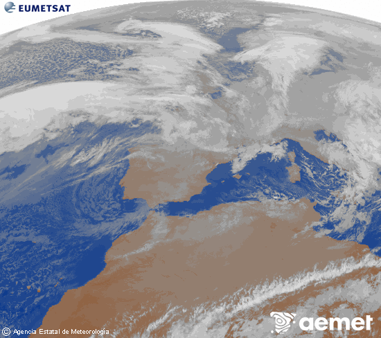 Imaxe da zona de Europa e Norte de �frica da canle infravermella do sat�lite Meteosat operacional en 0�N 0�W, procesada para darlle cor.&nbsp;m�rcores, 7 xaneiro  2026 19:00