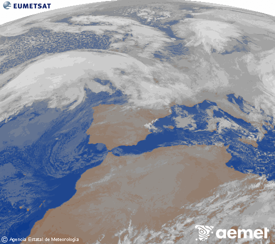 Imagen de la zona de Europa y Norte de �frica del canal infrarrojo del sat�lite Meteosat operacional en 0�N 0�W, procesada para darle color.&nbsp;jueves, 08 enero 2026 a las 02:00