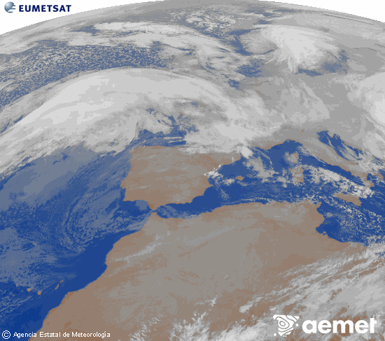 Imagen de la zona de Europa y Norte de �frica del canal infrarrojo del sat�lite Meteosat operacional en 0�N 0�W, procesada para darle color.&nbsp;jueves, 08 enero 2026 a las 04:00