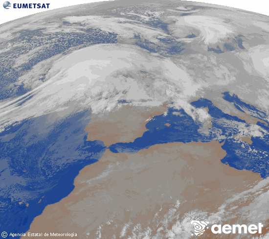 Imagen de la zona de Europa y Norte de �frica del canal infrarrojo del sat�lite Meteosat operacional en 0�N 0�W, procesada para darle color.&nbsp;jueves, 08 enero 2026 a las 08:00