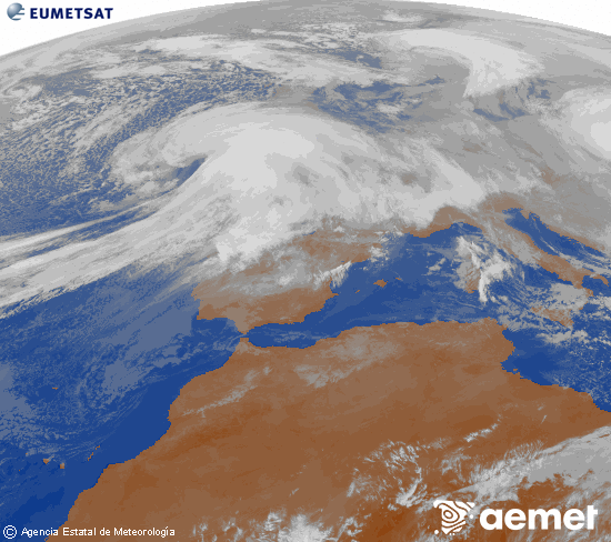 Imagen de la zona de Europa y Norte de �frica del canal infrarrojo del sat�lite Meteosat operacional en 0�N 0�W, procesada para darle color.&nbsp;jueves, 08 enero 2026 a las 12:00