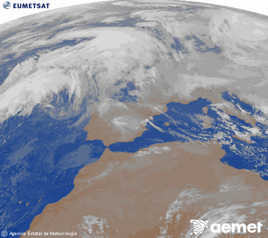 Imatge de la zona d'Europa i Nord d'�frica del canal infraroig del sat�l�lit Meteosat operacional en 0�N 0�W, processada per a donar-li color.&nbsp;diumenge, 11 de gener  2026 01:00