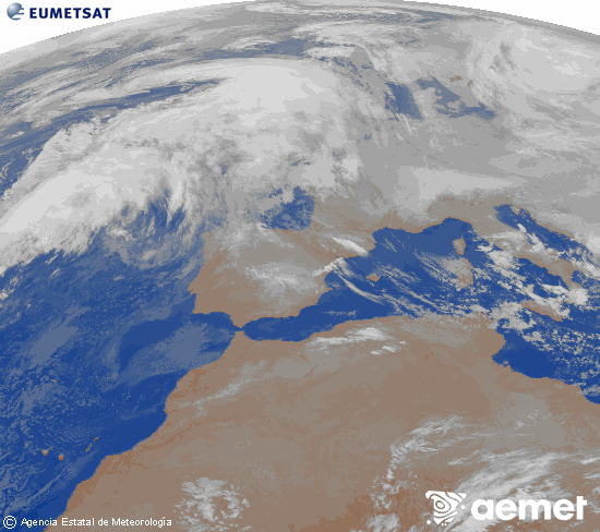 Imatge de la zona d'Europa i Nord d'�frica del canal infraroig del sat�l�lit Meteosat operacional en 0�N 0�W, processada per a donar-li color.&nbsp;diumenge, 11 de gener  2026 02:00