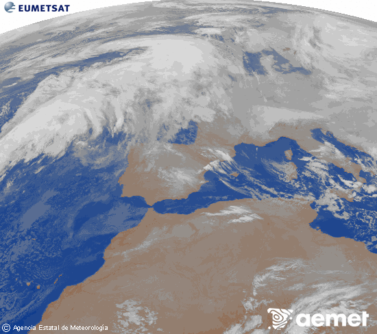 Imatge de la zona d'Europa i Nord d'�frica del canal infraroig del sat�l�lit Meteosat operacional en 0�N 0�W, processada per a donar-li color.&nbsp;diumenge, 11 de gener  2026 03:00