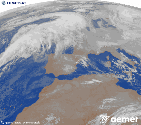 Imatge de la zona d'Europa i Nord d'�frica del canal infraroig del sat�l�lit Meteosat operacional en 0�N 0�W, processada per a donar-li color.&nbsp;diumenge, 11 de gener  2026 05:00