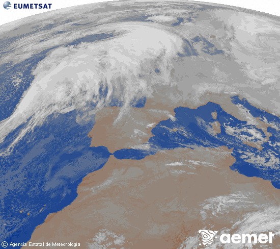 Imatge de la zona d'Europa i Nord d'�frica del canal infraroig del sat�l�lit Meteosat operacional en 0�N 0�W, processada per a donar-li color.&nbsp;diumenge, 11 de gener  2026 07:00