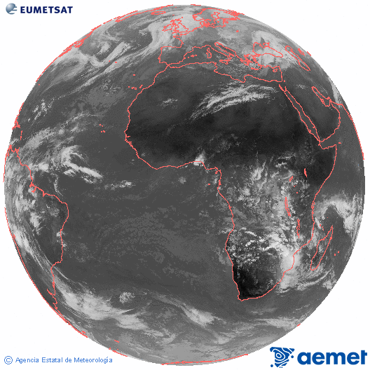 Imagen global del canal infrarrojo (10.8 &mu;m) del sat�lite Meteosat, perteneciente a la serie MSG (Meteosat Segunda Generaci�n) y situado en 0�N 0�E.&nbsp;igandea, 2026ko urtarrilak 11, ordua: 13:00