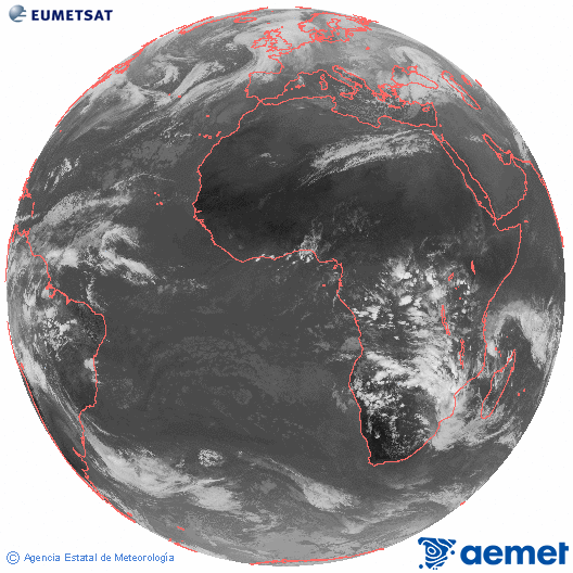 Imagen global del canal infrarrojo (10.8 &mu;m) del sat�lite Meteosat, perteneciente a la serie MSG (Meteosat Segunda Generaci�n) y situado en 0�N 0�E.&nbsp;igandea, 2026ko urtarrilak 11, ordua: 16:00
