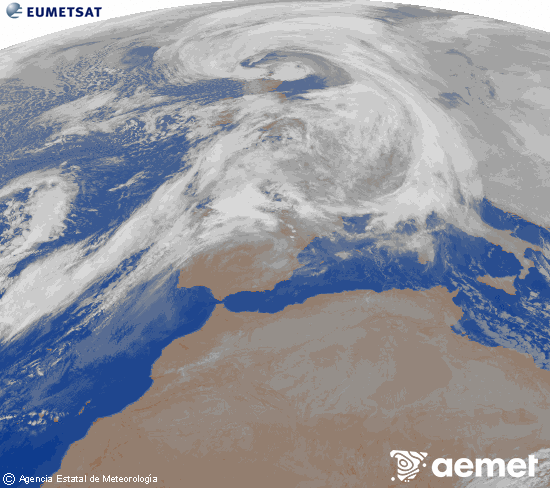 Imagen de la zona de Europa y Norte de �frica del canal infrarrojo del sat�lite Meteosat operacional en 0�N 0�W, procesada para darle color.&nbsp;astelehena, 2026ko urtarrilak 12, ordua: 07:00