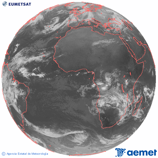 Imagen global del canal infrarrojo (10.8 &mu;m) del sat�lite Meteosat, perteneciente a la serie MSG (Meteosat Segunda Generaci�n) y situado en 0�N 0�E.&nbsp;astelehena, 2026ko urtarrilak 12, ordua: 07:00