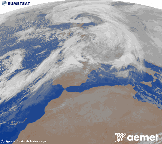 Imagen de la zona de Europa y Norte de �frica del canal infrarrojo del sat�lite Meteosat operacional en 0�N 0�W, procesada para darle color.&nbsp;Monday, 12 January  2026 08:00