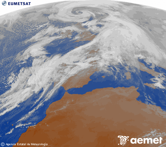 Imagen de la zona de Europa y Norte de �frica del canal infrarrojo del sat�lite Meteosat operacional en 0�N 0�W, procesada para darle color.&nbsp;dilluns, 12 de gener  2026 17:00