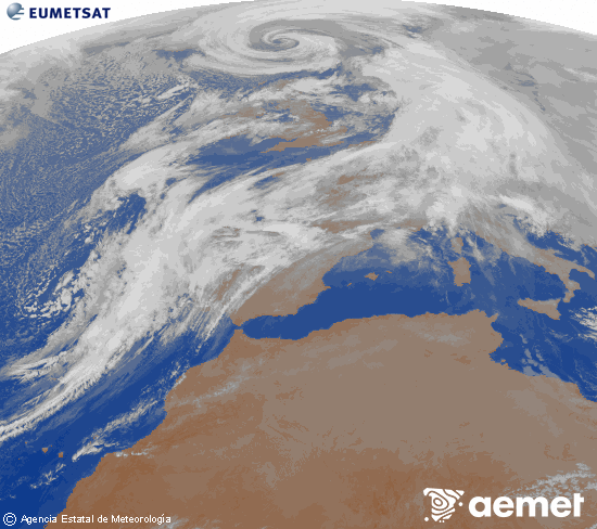 Imagen de la zona de Europa y Norte de �frica del canal infrarrojo del sat�lite Meteosat operacional en 0�N 0�W, procesada para darle color.&nbsp;dilluns, 12 de gener  2026 20:00