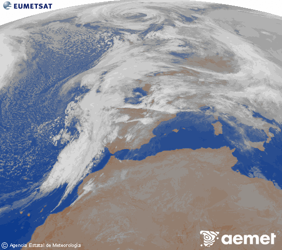 Imatge de la zona d'Europa i Nord d'�frica del canal infraroig del sat�l�lit Meteosat operacional en 0�N 0�W, processada per a donar-li color.&nbsp;dimarts, 13 de gener  2026 05:00