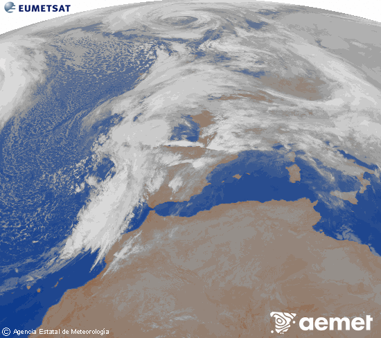 Imatge de la zona d'Europa i Nord d'�frica del canal infraroig del sat�l�lit Meteosat operacional en 0�N 0�W, processada per a donar-li color.&nbsp;dimarts, 13 de gener  2026 06:00