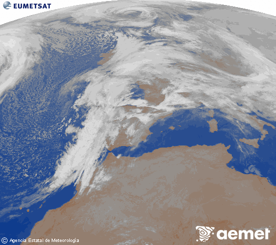 Imatge de la zona d'Europa i Nord d'�frica del canal infraroig del sat�l�lit Meteosat operacional en 0�N 0�W, processada per a donar-li color.&nbsp;dimarts, 13 de gener  2026 08:00