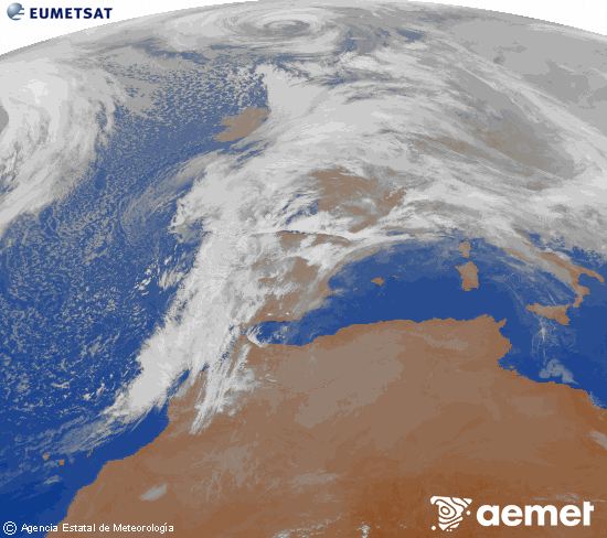 Imagen de la zona de Europa y Norte de �frica del canal infrarrojo del sat�lite Meteosat operacional en 0�N 0�W, procesada para darle color.&nbsp;martes, 13 enero 2026 a las 10:00