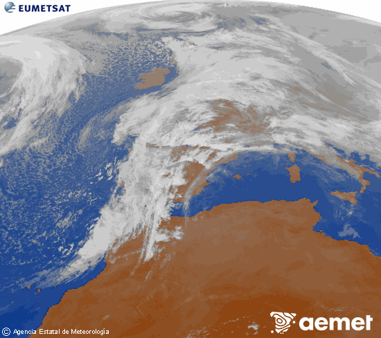 Imagen de la zona de Europa y Norte de �frica del canal infrarrojo del sat�lite Meteosat operacional en 0�N 0�W, procesada para darle color.&nbsp;martes, 13 enero 2026 a las 12:00