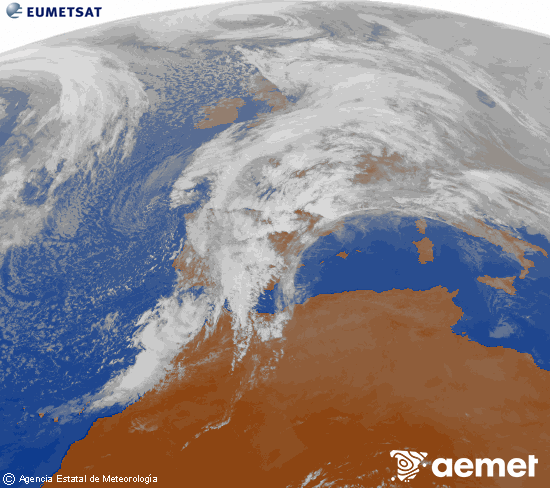 Imatge de la zona d'Europa i Nord d'�frica del canal infraroig del sat�l�lit Meteosat operacional en 0�N 0�W, processada per a donar-li color.&nbsp;dimarts, 13 de gener  2026 15:00