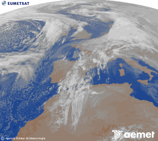 Imagen de la zona de Europa y Norte de �frica del canal infrarrojo del sat�lite Meteosat operacional en 0�N 0�W, procesada para darle color.&nbsp;Wednesday, 14 January  2026 07:00