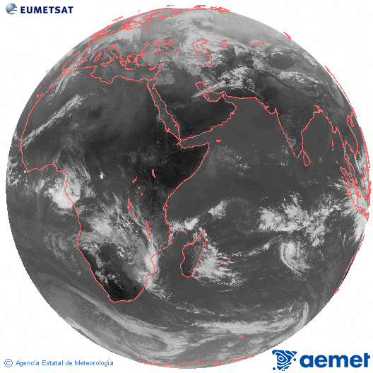 Oc�ano �ndico. Imagen global del canal infrarrojo (10.8&mu;m) de Meteosat, perteneciente a la serie MSG (Meteosat Segunda Generaci�n) y situado en 41.5° E.&nbsp;dimecres, 14 de gener  2026 10:00
