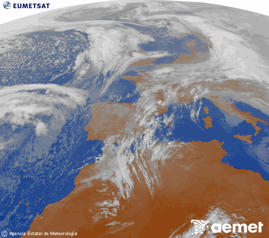 Imatge de la zona d'Europa i Nord d'�frica del canal infraroig del sat�l�lit Meteosat operacional en 0�N 0�W, processada per a donar-li color.&nbsp;dimecres, 14 de gener  2026 12:00