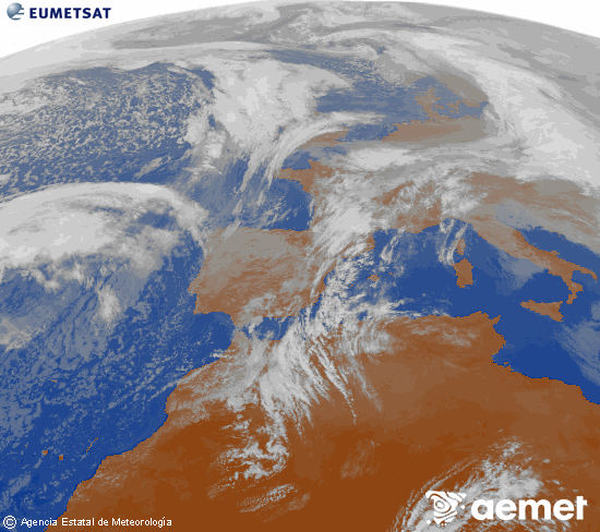 Imagen de la zona de Europa y Norte de �frica del canal infrarrojo del sat�lite Meteosat operacional en 0�N 0�W, procesada para darle color.&nbsp;asteazkena, 2026ko urtarrilak 14, ordua: 14:00