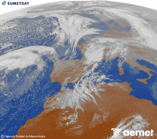 Imagen de la zona de Europa y Norte de �frica del canal infrarrojo del sat�lite Meteosat operacional en 0�N 0�W, procesada para darle color.&nbsp;asteazkena, 2026ko urtarrilak 14, ordua: 16:00