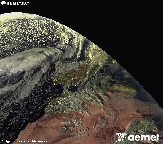 Esta imagen se genera utilizando informaci�n de los canales visibles del sat�lite METEOSAT perteneciente a la segunda generaci�n de sat�lites Meteosat (MSG). Por ese motivo, s�lo hay informaci�n en la zona iluminada por el sol. Adem�s, los canales han sido normalizados para que el brillo no dependa de la posici�n del sol.&nbsp;dimecres, 14 de gener  2026 17:00