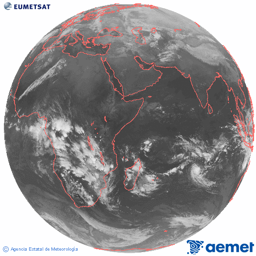 Oc�ano �ndico. Imagen global del canal infrarrojo (10.8&mu;m) de Meteosat, perteneciente a la serie MSG (Meteosat Segunda Generaci�n) y situado en 41.5° E.&nbsp;dimecres, 14 de gener  2026 19:00