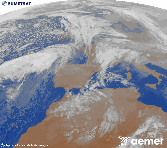 Imagen de la zona de Europa y Norte de �frica del canal infrarrojo del sat�lite Meteosat operacional en 0�N 0�W, procesada para darle color.&nbsp;dimecres, 14 de gener  2026 20:00