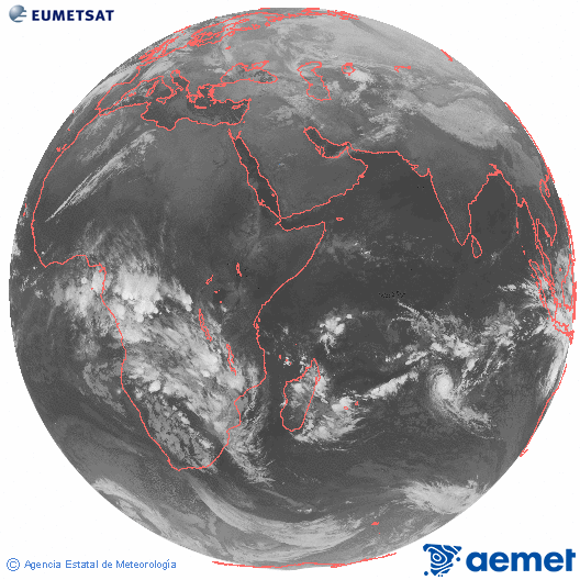 Oc�ano �ndico. Imagen global del canal infrarrojo (10.8&mu;m) de Meteosat, perteneciente a la serie MSG (Meteosat Segunda Generaci�n) y situado en 41.5° E.&nbsp;dimecres, 14 de gener  2026 22:00