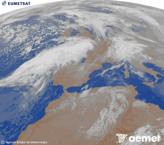 Imagen de la zona de Europa y Norte de �frica del canal infrarrojo del sat�lite Meteosat operacional en 0�N 0�W, procesada para darle color.&nbsp;Thursday, 15 January  2026 04:00