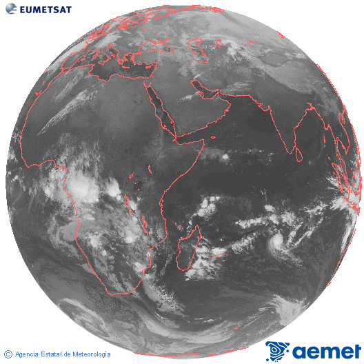Oc�ano �ndico. Imagen global del canal infrarrojo (10.8&mu;m) de Meteosat, perteneciente a la serie MSG (Meteosat Segunda Generaci�n) y situado en 41.5° E.&nbsp;dijous, 15 de gener  2026 04:00