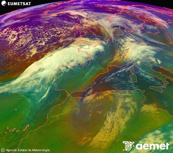 RGB-a Meteosat eragiketa-sateliteko hainbat kanal 0�W-a 0�N-ean, aire-masen eta hodeitzaren ezaugarrien erakusgarri izango dena.&nbsp;osteguna, 2026ko urtarrilak 15, ordua: 05:00
