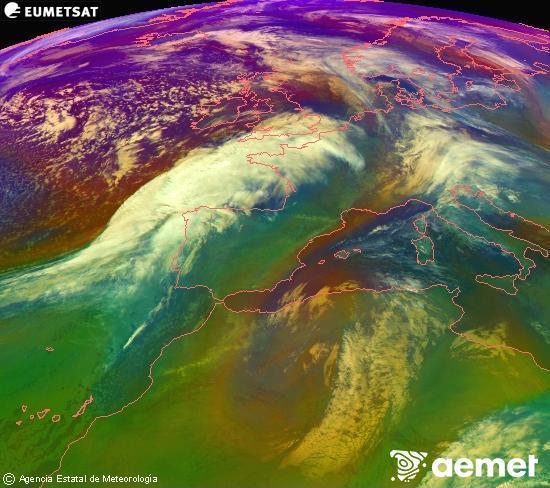 RGB-a Meteosat eragiketa-sateliteko hainbat kanal 0�W-a 0�N-ean, aire-masen eta hodeitzaren ezaugarrien erakusgarri izango dena.&nbsp;osteguna, 2026ko urtarrilak 15, ordua: 07:00