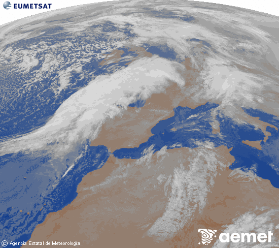 Imagen de la zona de Europa y Norte de �frica del canal infrarrojo del sat�lite Meteosat operacional en 0�N 0�W, procesada para darle color.&nbsp;jueves, 15 enero 2026 a las 07:00