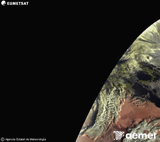 Esta imagen se genera utilizando informaci�n de los canales visibles del sat�lite METEOSAT perteneciente a la segunda generaci�n de sat�lites Meteosat (MSG). Por ese motivo, s�lo hay informaci�n en la zona iluminada por el sol. Adem�s, los canales han sido normalizados para que el brillo no dependa de la posici�n del sol.&nbsp;dijous, 15 de gener  2026 08:00