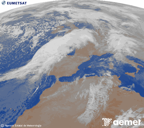 Imagen de la zona de Europa y Norte de �frica del canal infrarrojo del sat�lite Meteosat operacional en 0�N 0�W, procesada para darle color.&nbsp;jueves, 15 enero 2026 a las 08:00