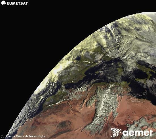 Esta imagen se genera utilizando informaci�n de los canales visibles del sat�lite METEOSAT perteneciente a la segunda generaci�n de sat�lites Meteosat (MSG). Por ese motivo, s�lo hay informaci�n en la zona iluminada por el sol. Adem�s, los canales han sido normalizados para que el brillo no dependa de la posici�n del sol.&nbsp;dijous, 15 de gener  2026 09:00